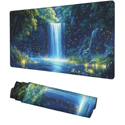 Grün Mauspad 900x500x3mm, Mousepad Gaming Mauspad Wasserfall Mousepad XXL, Mouse Pad mit Vernähten Kanten und Rutschfeste Gummibasis, Schreibtisch Zubehör, Maus Pad für Gaming Tastatur und Maus, f-278 Bild 1