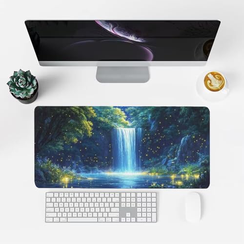 Grün Mauspad 900x500x3mm, Mousepad Gaming Mauspad Wasserfall Mousepad XXL, Mouse Pad mit Vernähten Kanten und Rutschfeste Gummibasis, Schreibtisch Zubehör, Maus Pad für Gaming Tastatur und Maus, f-278 Bild 2