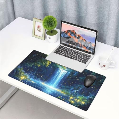 Grün Mauspad 900x500x3mm, Mousepad Gaming Mauspad Wasserfall Mousepad XXL, Mouse Pad mit Vernähten Kanten und Rutschfeste Gummibasis, Schreibtisch Zubehör, Maus Pad für Gaming Tastatur und Maus, f-278 Bild 3