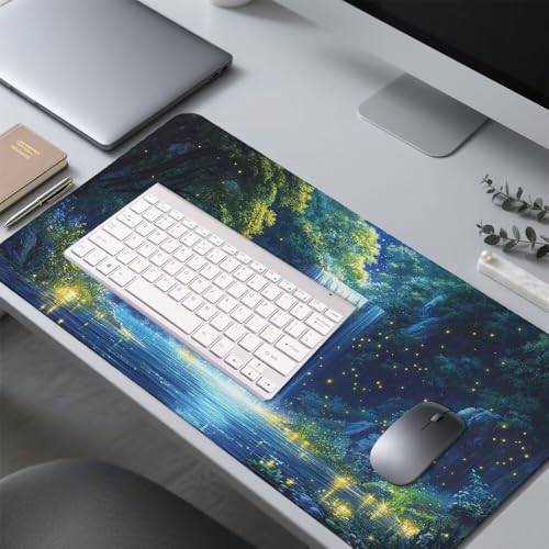 Grün Mauspad 900x500x3mm, Mousepad Gaming Mauspad Wasserfall Mousepad XXL, Mouse Pad mit Vernähten Kanten und Rutschfeste Gummibasis, Schreibtisch Zubehör, Maus Pad für Gaming Tastatur und Maus, f-278 Bild 4