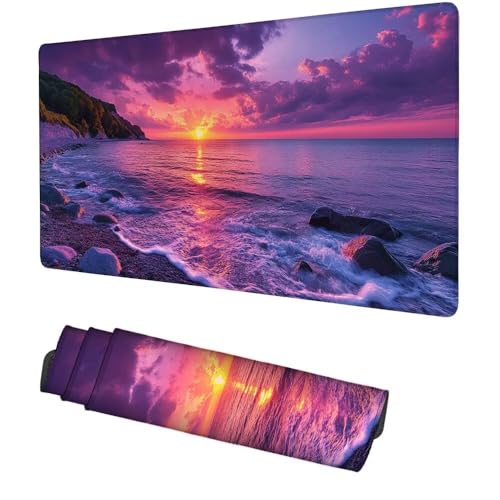 Sonnenuntergang Mauspad 900x500x3mm, Mousepad Gaming Mauspad Lila Mousepad XXL, Mouse Pad mit Vernähten Kanten und rutschfeste Gummibasis, Schreibtisch Zubehör, für Gaming Tastatur und Maus, f-254 Bild 1