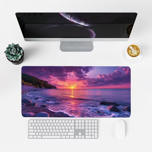 Sonnenuntergang Mauspad 900x500x3mm, Mousepad Gaming Mauspad Lila Mousepad XXL, Mouse Pad mit Vernähten Kanten und rutschfeste Gummibasis, Schreibtisch Zubehör, für Gaming Tastatur und Maus, f-254 Bild 2