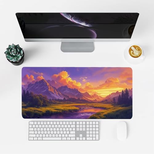 Sonnenuntergang Mauspad 900x500x3mm, Mousepad Gaming Mauspad Berg Mousepad XXL, Mouse Pad mit Vernähten Kanten und rutschfeste Gummibasis, Schreibtisch Zubehör, für Gaming Tastatur und Maus, f-266 Bild 2