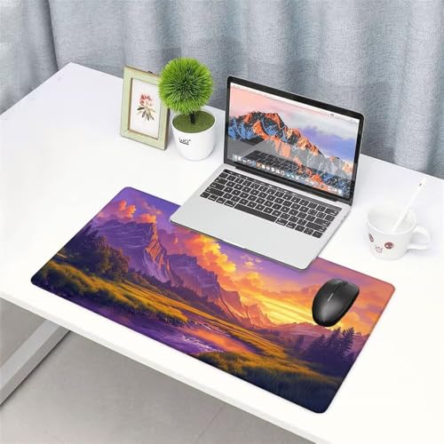 Sonnenuntergang Mauspad 900x500x3mm, Mousepad Gaming Mauspad Berg Mousepad XXL, Mouse Pad mit Vernähten Kanten und rutschfeste Gummibasis, Schreibtisch Zubehör, für Gaming Tastatur und Maus, f-266 Bild 3