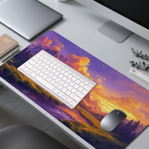 Sonnenuntergang Mauspad 900x500x3mm, Mousepad Gaming Mauspad Berg Mousepad XXL, Mouse Pad mit Vernähten Kanten und rutschfeste Gummibasis, Schreibtisch Zubehör, für Gaming Tastatur und Maus, f-266 Bild 4