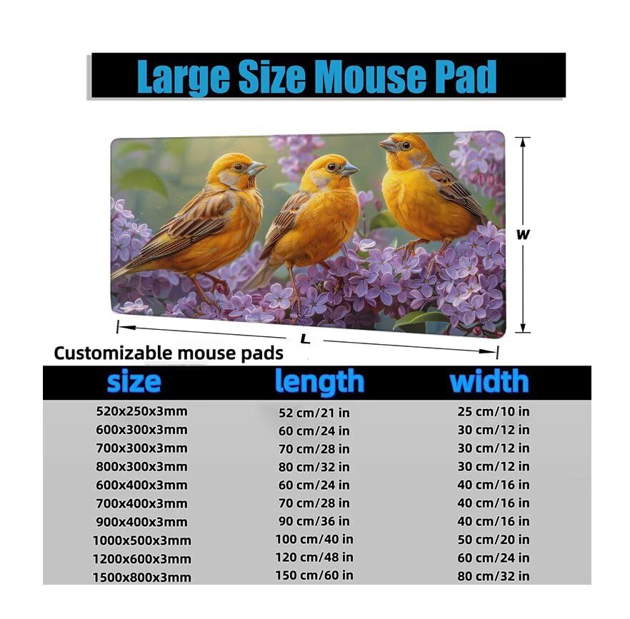 Schreibtischunterlage Vogel Mauspad XXL 150x80cm Mousepad Anime Gaming Mauspad mit Nicht rutschender Unterlage, Vernähte Kanten WassXerdicht Anti-Rutsch Maus Pad für Laptop, Office Geschenke F0-842 Bild 6