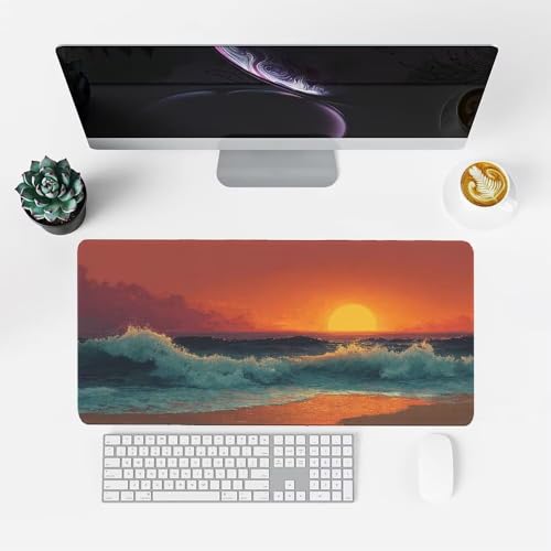 Sonnenuntergang Mauspad 900x500x3mm, Mousepad Gaming Mauspad die Welle Mousepad XXL, Mouse Pad mit Vernähten Kanten und Gummibasis, Schreibtisch Zubehör, für Gaming Tastatur und Maus, f-260 Bild 2