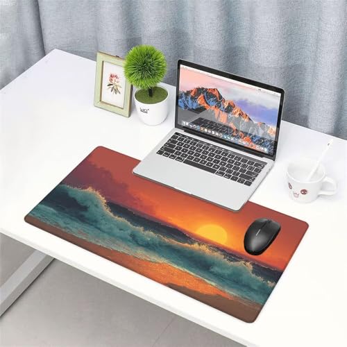 Sonnenuntergang Mauspad 900x500x3mm, Mousepad Gaming Mauspad die Welle Mousepad XXL, Mouse Pad mit Vernähten Kanten und Gummibasis, Schreibtisch Zubehör, für Gaming Tastatur und Maus, f-260 Bild 3