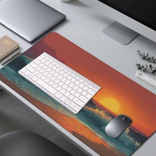 Sonnenuntergang Mauspad 900x500x3mm, Mousepad Gaming Mauspad die Welle Mousepad XXL, Mouse Pad mit Vernähten Kanten und Gummibasis, Schreibtisch Zubehör, für Gaming Tastatur und Maus, f-260 Bild 4