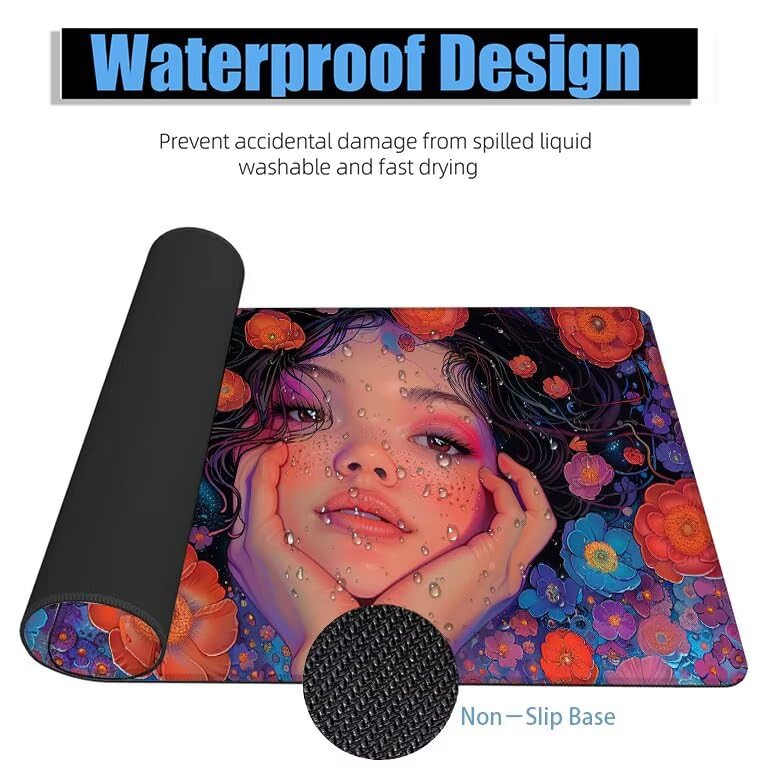 Schreibtischunterlage Bunt Mauspad XXL 150x80cm Mousepad Mädchen Gaming Mauspad mit Nicht rutschender Unterlage, Vernähte Kanten WassXerdicht Anti-Rutsch Maus Pad für Laptop, Office Geschenke F0-887 Bild 4