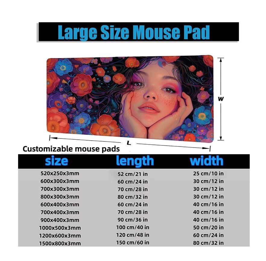 Schreibtischunterlage Bunt Mauspad XXL 150x80cm Mousepad Mädchen Gaming Mauspad mit Nicht rutschender Unterlage, Vernähte Kanten WassXerdicht Anti-Rutsch Maus Pad für Laptop, Office Geschenke F0-887 Bild 6