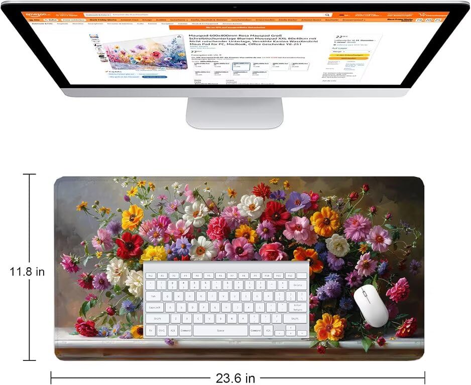 Schreibtischunterlage Bunt Mauspad XXL 150x80cm Mousepad Blume Gaming Mauspad mit Nicht rutschender Unterlage, Vernähte Kanten WassXerdicht Anti-Rutsch Maus Pad für Laptop, Office Geschenke F0-866 Bild 2