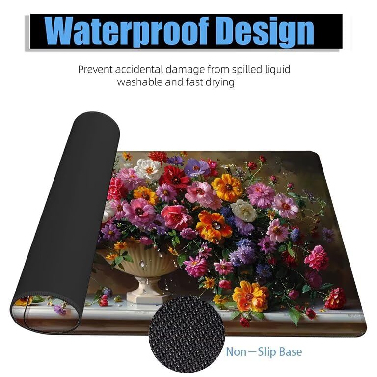 Schreibtischunterlage Bunt Mauspad XXL 150x80cm Mousepad Blume Gaming Mauspad mit Nicht rutschender Unterlage, Vernähte Kanten WassXerdicht Anti-Rutsch Maus Pad für Laptop, Office Geschenke F0-866 Bild 4
