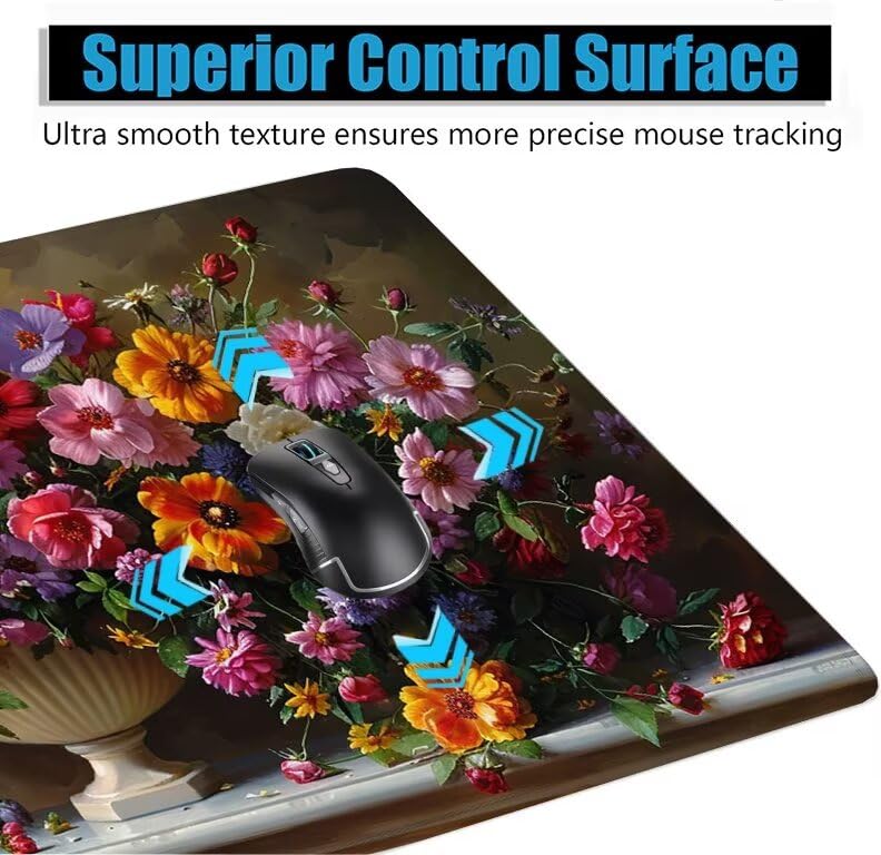 Schreibtischunterlage Bunt Mauspad XXL 150x80cm Mousepad Blume Gaming Mauspad mit Nicht rutschender Unterlage, Vernähte Kanten WassXerdicht Anti-Rutsch Maus Pad für Laptop, Office Geschenke F0-866 Bild 5