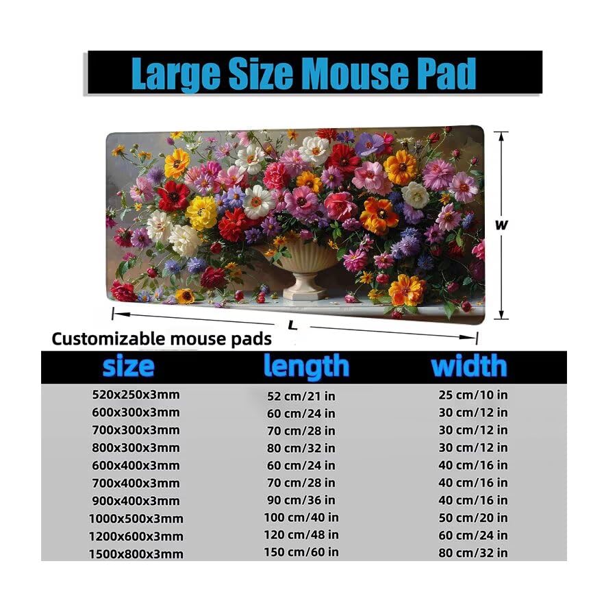 Schreibtischunterlage Bunt Mauspad XXL 150x80cm Mousepad Blume Gaming Mauspad mit Nicht rutschender Unterlage, Vernähte Kanten WassXerdicht Anti-Rutsch Maus Pad für Laptop, Office Geschenke F0-866 Bild 6