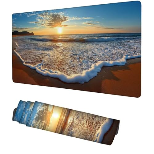 Sonnenuntergang Mauspad 900x500x3mm, Mousepad Gaming Mauspad blau Mousepad XXL, Mouse Pad mit Vernähten Kanten und rutschfeste Gummibasis, Schreibtisch Zubehör, für Gaming Tastatur und Maus, f-264 Bild 1