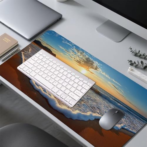 Sonnenuntergang Mauspad 900x500x3mm, Mousepad Gaming Mauspad blau Mousepad XXL, Mouse Pad mit Vernähten Kanten und rutschfeste Gummibasis, Schreibtisch Zubehör, für Gaming Tastatur und Maus, f-264 Bild 4