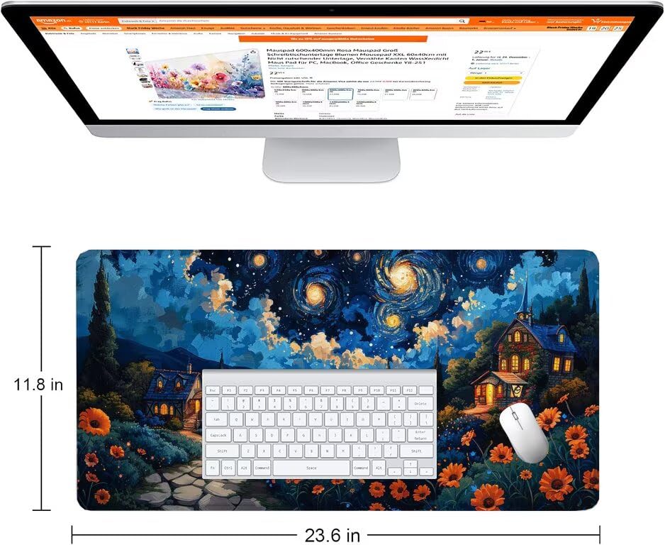 Schreibtischunterlage Blau Mauspad XXL 150x80cm Mousepad Sternenhimmel Gaming Mauspad mit Nicht rutschender Unterlage, Vernähte Kanten WassXerdicht Anti-Rutsch Maus Pad für PC, MacBook, Laptop F0-878 Bild 2