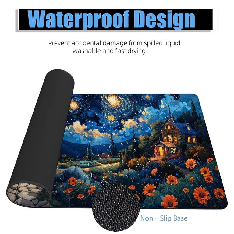 Schreibtischunterlage Blau Mauspad XXL 150x80cm Mousepad Sternenhimmel Gaming Mauspad mit Nicht rutschender Unterlage, Vernähte Kanten WassXerdicht Anti-Rutsch Maus Pad für PC, MacBook, Laptop F0-878 Bild 4