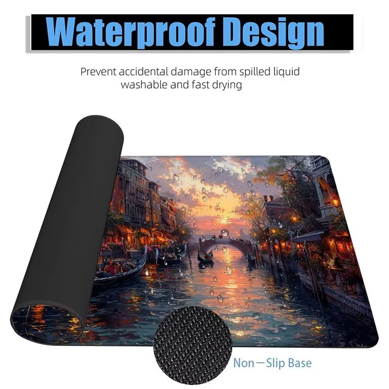 Schreibtischunterlage Retro Mauspad XXL 150x80cm Mousepad Stadt Gaming Mauspad mit Nicht rutschender Unterlage, Vernähte Kanten WassXerdicht Anti-Rutsch Maus Pad für Laptop, Office Geschenke F0-872 Bild 4
