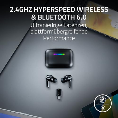 Razer Hammerhead V3 HyperSpeed - Kabellose Multiplattform Gaming-Ohrhörer - ANC Aktive Geräuschunterdrückung - HyperSpeed Wireless & Bluetooth - 40 Std Akku - Wasserabweisend IPX4 | Schwarz Bild 2