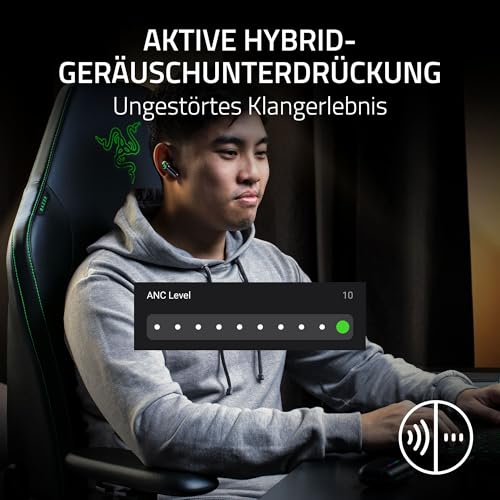 Razer Hammerhead V3 HyperSpeed - Kabellose Multiplattform Gaming-Ohrhörer - ANC Aktive Geräuschunterdrückung - HyperSpeed Wireless & Bluetooth - 40 Std Akku - Wasserabweisend IPX4 | Schwarz Bild 3