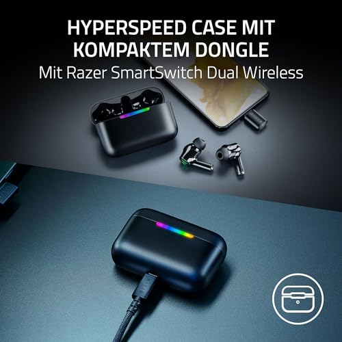 Razer Hammerhead V3 HyperSpeed - Kabellose Multiplattform Gaming-Ohrhörer - ANC Aktive Geräuschunterdrückung - HyperSpeed Wireless & Bluetooth - 40 Std Akku - Wasserabweisend IPX4 | Schwarz Bild 4