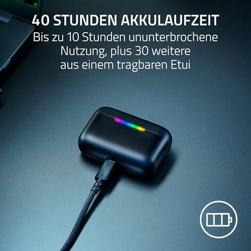Razer Hammerhead V3 HyperSpeed - Kabellose Multiplattform Gaming-Ohrhörer - ANC Aktive Geräuschunterdrückung - HyperSpeed Wireless & Bluetooth - 40 Std Akku - Wasserabweisend IPX4 | Schwarz Bild 5