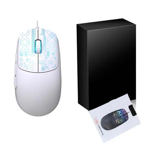 Yanmis RGB-Gaming-Maus, Kabelgebunden, 3600 DPI, Bunte Hintergrundbeleuchtung, 6 Tasten, Einstellbare Geschwindigkeit mit 4 DPI-Stufen 1200/1600/2400/3600 für PC-La (WHITE) Bild 1