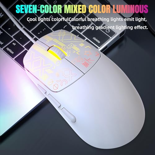 Yanmis RGB-Gaming-Maus, Kabelgebunden, 3600 DPI, Bunte Hintergrundbeleuchtung, 6 Tasten, Einstellbare Geschwindigkeit mit 4 DPI-Stufen 1200/1600/2400/3600 für PC-La (WHITE) Bild 3