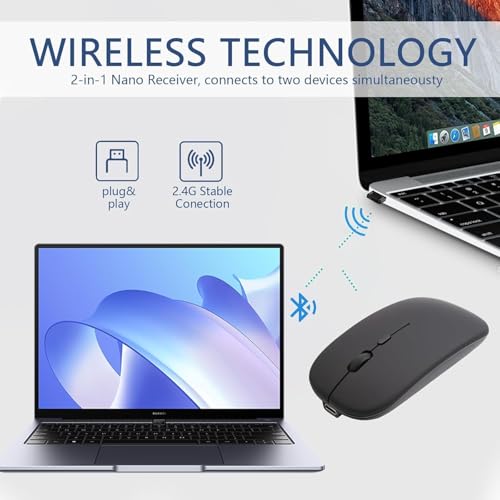 Bluetooth Maus Wiederaufladbare Bluetooth 5.2 Dual Mode kompatibel mit MacBook Pro/Air/iPad (iOS 13)/Laptops/PCs,3 DPI Einstellbares Bild 2