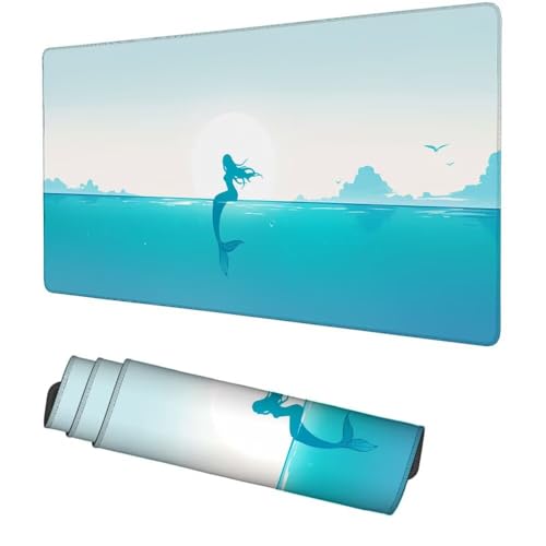 Meerjungfrau Mauspad 900x500x3mm, Mousepad Gaming Mauspad blau Mousepad XXL, Mouse Pad mit Vernähten Kanten und rutschfeste Gummibasis, Schreibtisch Zubehör, für Gaming Tastatur und Maus, f-312 Bild 1
