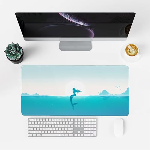 Meerjungfrau Mauspad 900x500x3mm, Mousepad Gaming Mauspad blau Mousepad XXL, Mouse Pad mit Vernähten Kanten und rutschfeste Gummibasis, Schreibtisch Zubehör, für Gaming Tastatur und Maus, f-312 Bild 2