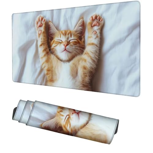 Katze Mauspad 900x500x3mm, Mousepad Gaming Mauspad Weiß Mousepad XXL, Mouse Pad mit Vernähten Kanten und rutschfeste Gummibasis, Schreibtisch Zubehör, Maus Pad für Gaming Tastatur und Maus, f-294 Bild 1