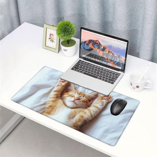 Katze Mauspad 900x500x3mm, Mousepad Gaming Mauspad Weiß Mousepad XXL, Mouse Pad mit Vernähten Kanten und rutschfeste Gummibasis, Schreibtisch Zubehör, Maus Pad für Gaming Tastatur und Maus, f-294 Bild 3
