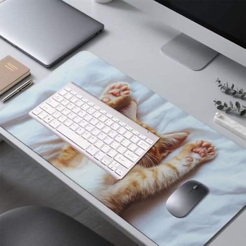 Katze Mauspad 900x500x3mm, Mousepad Gaming Mauspad Weiß Mousepad XXL, Mouse Pad mit Vernähten Kanten und rutschfeste Gummibasis, Schreibtisch Zubehör, Maus Pad für Gaming Tastatur und Maus, f-294 Bild 4