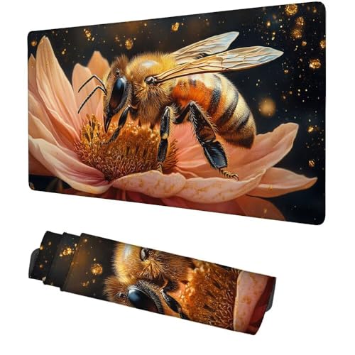 Biene Mauspad 1000x500x3mm, Mousepad Gaming Mauspad Blume Mousepad XXL, Mouse Pad mit Vernähten Kanten und rutschfeste Gummibasis, Schreibtisch Zubehör, Maus Pad für Gaming Tastatur und Maus, f-320 Bild 1