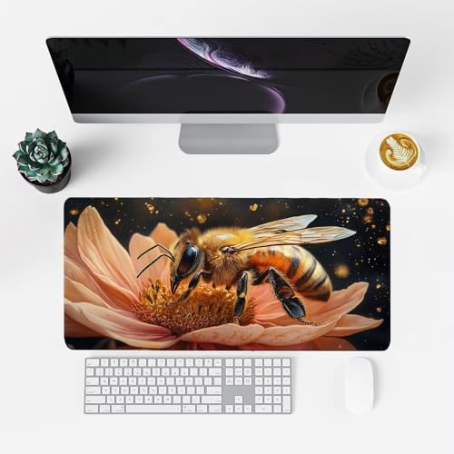 Biene Mauspad 1000x500x3mm, Mousepad Gaming Mauspad Blume Mousepad XXL, Mouse Pad mit Vernähten Kanten und rutschfeste Gummibasis, Schreibtisch Zubehör, Maus Pad für Gaming Tastatur und Maus, f-320 Bild 2