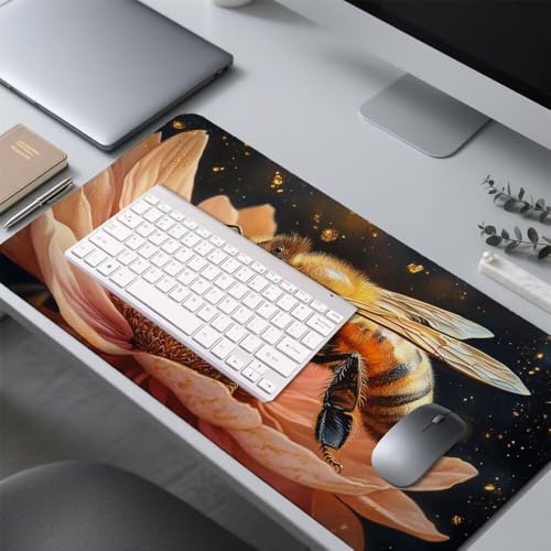 Biene Mauspad 1000x500x3mm, Mousepad Gaming Mauspad Blume Mousepad XXL, Mouse Pad mit Vernähten Kanten und rutschfeste Gummibasis, Schreibtisch Zubehör, Maus Pad für Gaming Tastatur und Maus, f-320 Bild 4