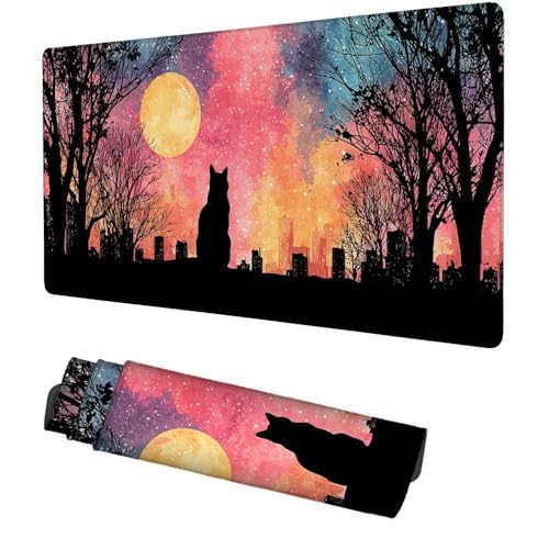 Katze Mauspad 900x500x3mm, Mousepad Gaming Mauspad Farbe Mousepad XXL, Mouse Pad mit Vernähten Kanten und rutschfeste Gummibasis, Schreibtisch Zubehör, Maus Pad für Gaming Tastatur und Maus, f-296 Bild 1