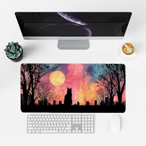 Katze Mauspad 900x500x3mm, Mousepad Gaming Mauspad Farbe Mousepad XXL, Mouse Pad mit Vernähten Kanten und rutschfeste Gummibasis, Schreibtisch Zubehör, Maus Pad für Gaming Tastatur und Maus, f-296 Bild 2