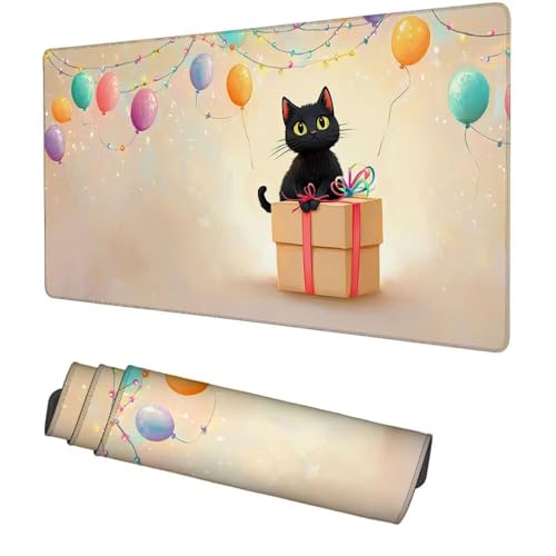 Katze Mauspad 1000x500x3mm, Mousepad Gaming Mauspad Ballon Mousepad XXL, Mouse Pad mit Vernähten Kanten und rutschfeste Gummibasis, Schreibtisch Zubehör, Maus Pad für Gaming Tastatur und Maus, f-304 Bild 1