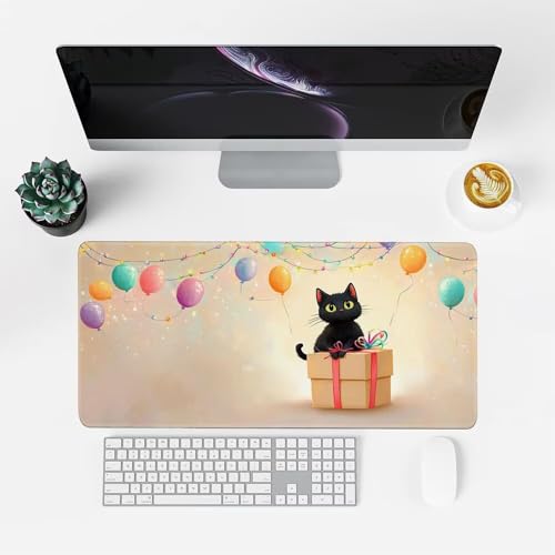 Katze Mauspad 1000x500x3mm, Mousepad Gaming Mauspad Ballon Mousepad XXL, Mouse Pad mit Vernähten Kanten und rutschfeste Gummibasis, Schreibtisch Zubehör, Maus Pad für Gaming Tastatur und Maus, f-304 Bild 2