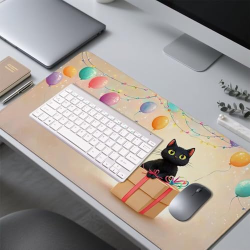 Katze Mauspad 1000x500x3mm, Mousepad Gaming Mauspad Ballon Mousepad XXL, Mouse Pad mit Vernähten Kanten und rutschfeste Gummibasis, Schreibtisch Zubehör, Maus Pad für Gaming Tastatur und Maus, f-304 Bild 4