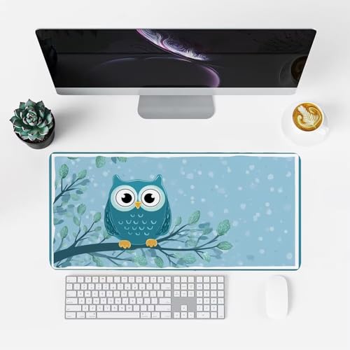 Eule Mauspad 1000x500x3mm, Mousepad Gaming Mauspad Cartoon Mousepad XXL, Mouse Pad mit Vernähten Kanten und rutschfeste Gummibasis, Schreibtisch Zubehör, Maus Pad für Gaming Tastatur und Maus, f-308 Bild 2