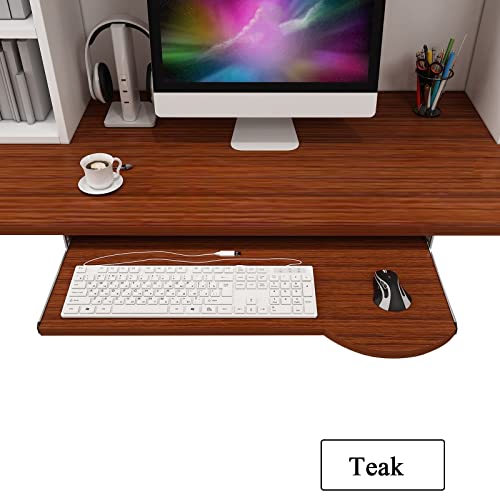 Verstellbares Tastatur- und Maus-Tablett aus Holz, 4 Farben, Untertischablage für PC, Gaming, Studiertisch, 600 x 260 mm, ergonomische Höhenverlängerung, Teakholz-Finish Bild 3