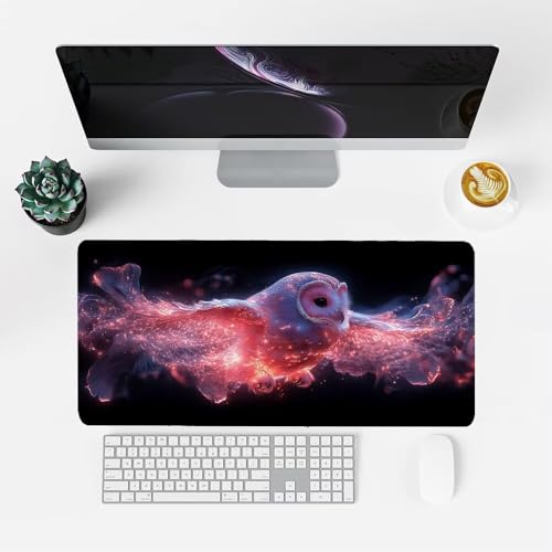 Eule Mauspad 900x500x3mm, Mousepad Gaming Mauspad Schwarz Mousepad XXL, Mouse Pad mit Vernähten Kanten und rutschfeste Gummibasis, Schreibtisch Zubehör, Maus Pad für Gaming Tastatur und Maus, f-306 Bild 2