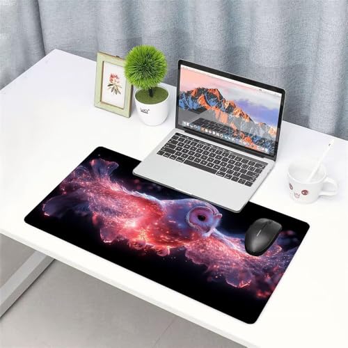 Eule Mauspad 900x500x3mm, Mousepad Gaming Mauspad Schwarz Mousepad XXL, Mouse Pad mit Vernähten Kanten und rutschfeste Gummibasis, Schreibtisch Zubehör, Maus Pad für Gaming Tastatur und Maus, f-306 Bild 3