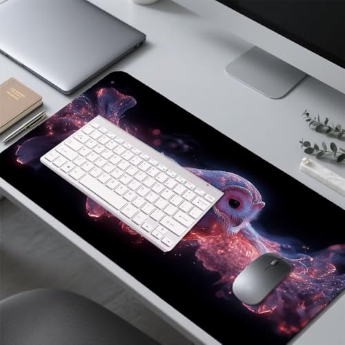 Eule Mauspad 900x500x3mm, Mousepad Gaming Mauspad Schwarz Mousepad XXL, Mouse Pad mit Vernähten Kanten und rutschfeste Gummibasis, Schreibtisch Zubehör, Maus Pad für Gaming Tastatur und Maus, f-306 Bild 4