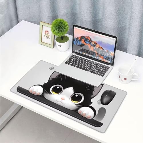 Katze Mauspad 900x500x3mm, Mousepad Gaming Mauspad Schwarz(2) Mousepad XXL, Mouse Pad mit Vernähten Kanten und rutschfeste Gummibasis, Schreibtisch Zubehör, für Gaming Tastatur und Maus, f-300 Bild 3